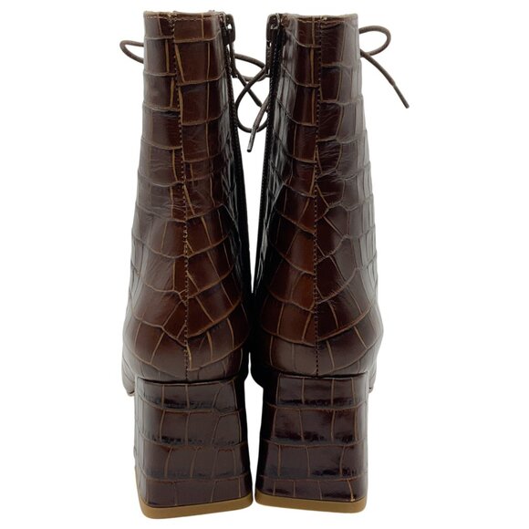 By Far Brown Croc Embossed Leather Becca Lace Up Booties - Picture 5 of 6